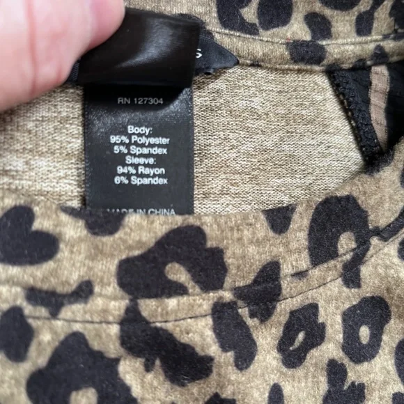 Ali Miles Tunic Shirt Womens M leopard Print Striped Ribbed Raglan Sleeve Pocket - Picture 4 of 9